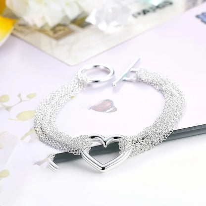 Stylish 925 Sterling Silver Exquisite Heart-Shaped Bracelet for Women and Men, Luxury Gift for Parties and Engagements