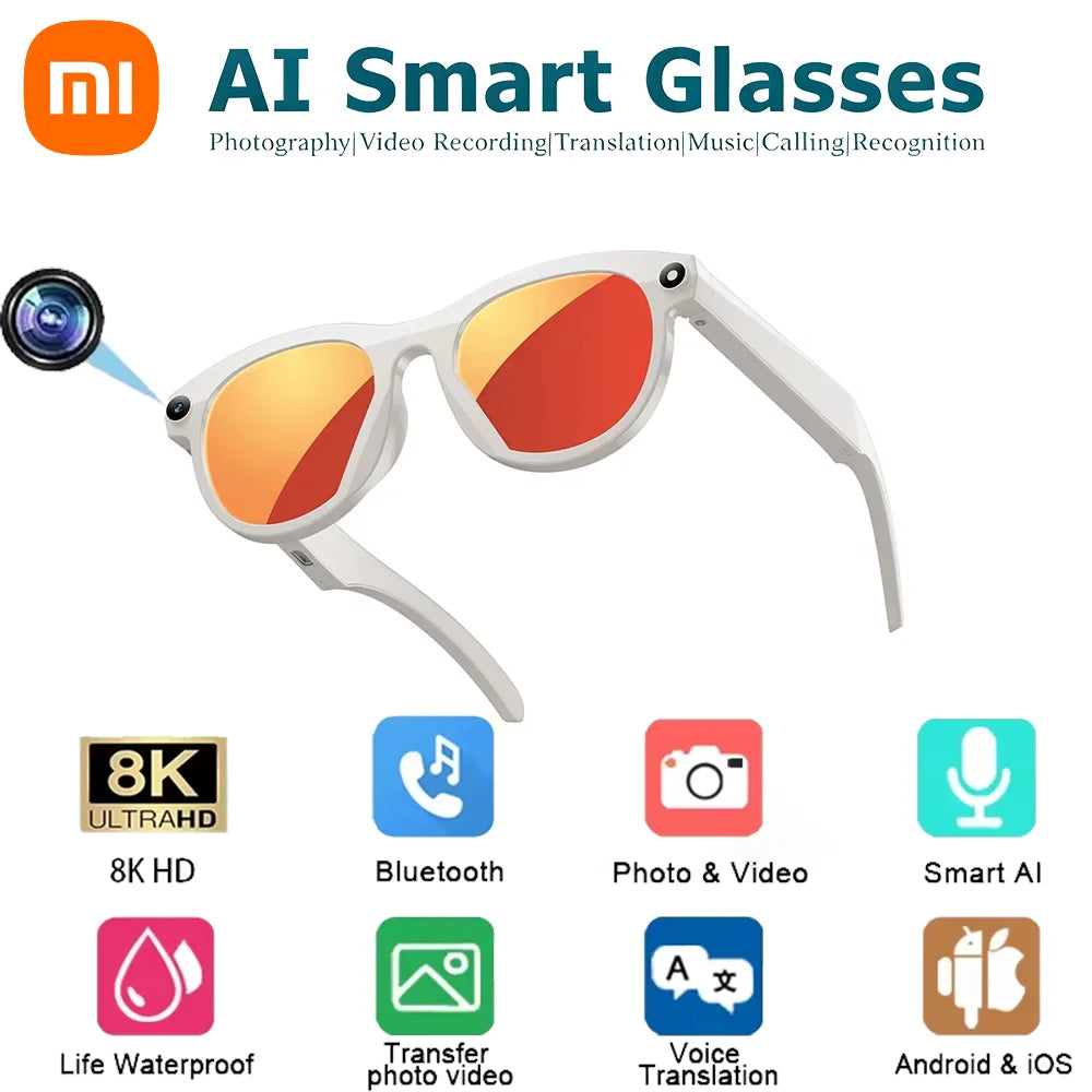 Xiaomi 8K HD AI Smart Camera Glasses Translation Camera Glasses Multifunctional Bluetooth Calling Voice Assistant Music Player