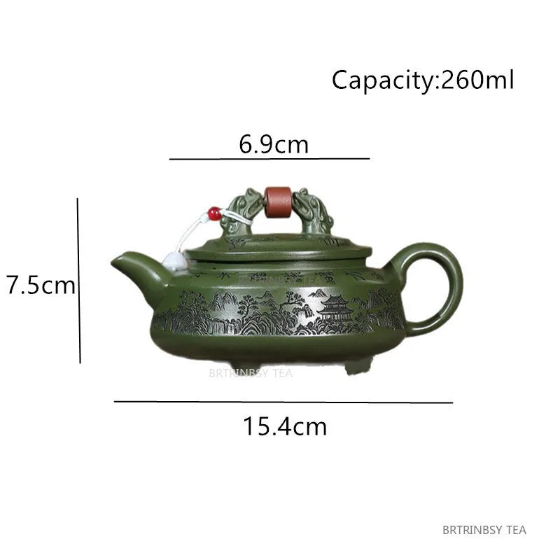 Chinese Yixing Purple Clay Teapot Raw Ore Green Mud Tea Pot Handmade Landscape Kettle Household Teaware Zisha Tea Set 260ml