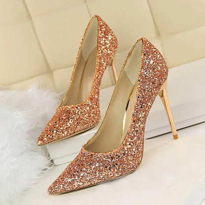 Women Luxury Bling Red  Blue Valentine Party Scarpins Pumps Lady Glitter Sequins 7cm 9.5cm High Heels Designer Shoes Plus Size