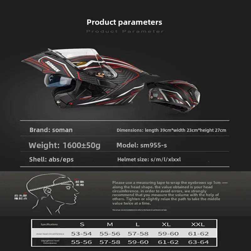 SOMAN Modular Helmet Flip Full Face Motorcycle Helmet Dual Visor Lens Racing Casco casque moto approved 오토바이핼멧