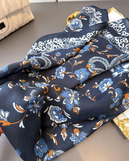 65*65cm Floral Print Small Cotton Feel Neck Ties Velvet Square Scarf for Women Soft Neckerchief Lady Hijab Female Hair Headbands