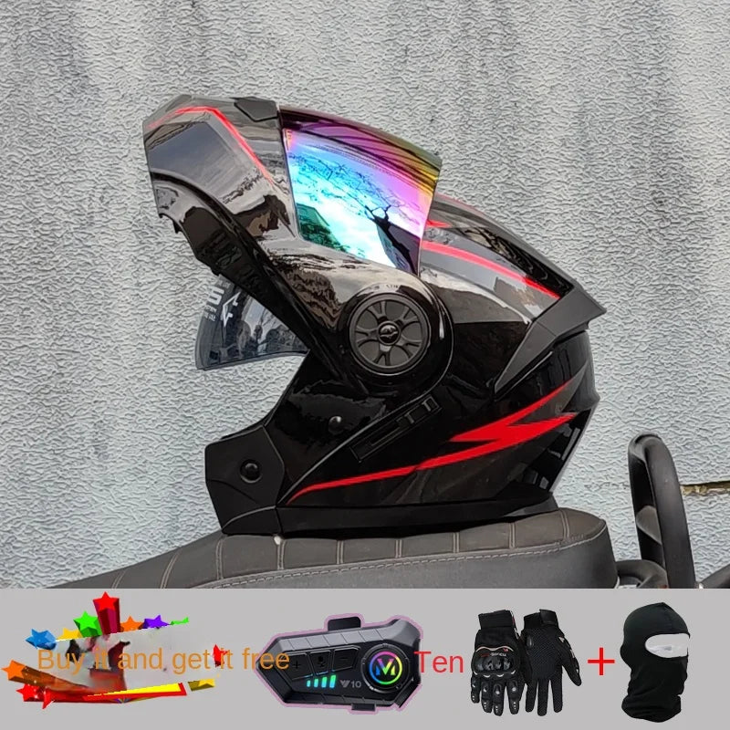 ORZ new motorcycle helmet with dual sunshades full face racing Bluetooth modular flip helmet for men and women DOT approval
