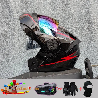 ORZ new motorcycle helmet with dual sunshades full face racing Bluetooth modular flip helmet for men and women DOT approval