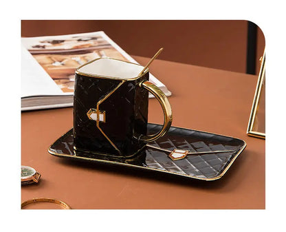 Handbag-Shaped Creative Mug With Saucer & Spoon Nordic Ceramic Milk Tea  Office Cups Drinkware  Coffee Cup Sets Gift