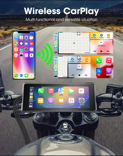 JMCQ 6.86'' Motorcycle DVR GPS Navigaton Wireless Carplay Android Auto Dash Cam IP67 Waterproof Dual Bluetooth Moto Monitor