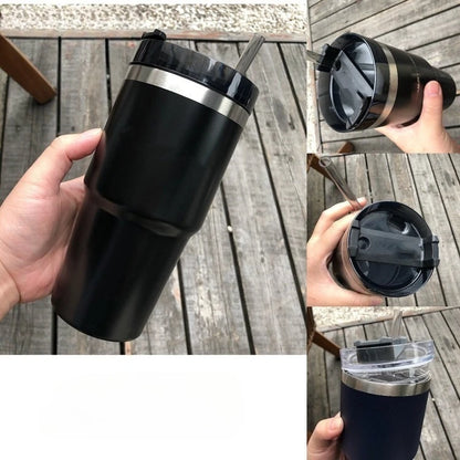 20OZ 304 Stainless Steel Insulated Cup Large Capacity Straw Coffee Travel Cup Cold and Heat Keeping Car Cup Thermos Tumbler