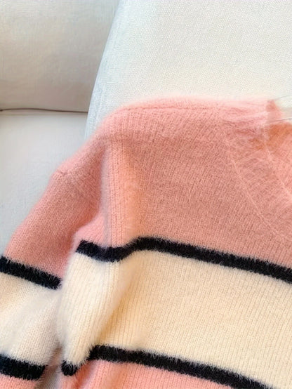 2026 New Winter Color Block Crew Neck Pullover Sweater,Crop Top Casual Long Sleeve Drop Shoulder Sweater Women's Clothing