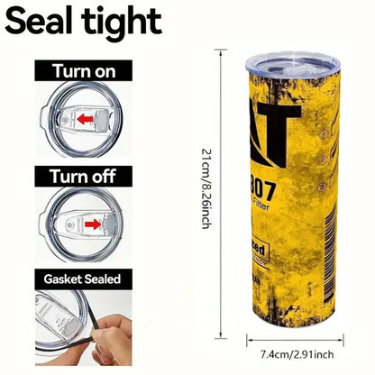 20Oz Stainless Steel Insulated Tumbler Engine Oil filter Yellow Double walled with Straw and Lid keep Cold Hot Drink Car Cup