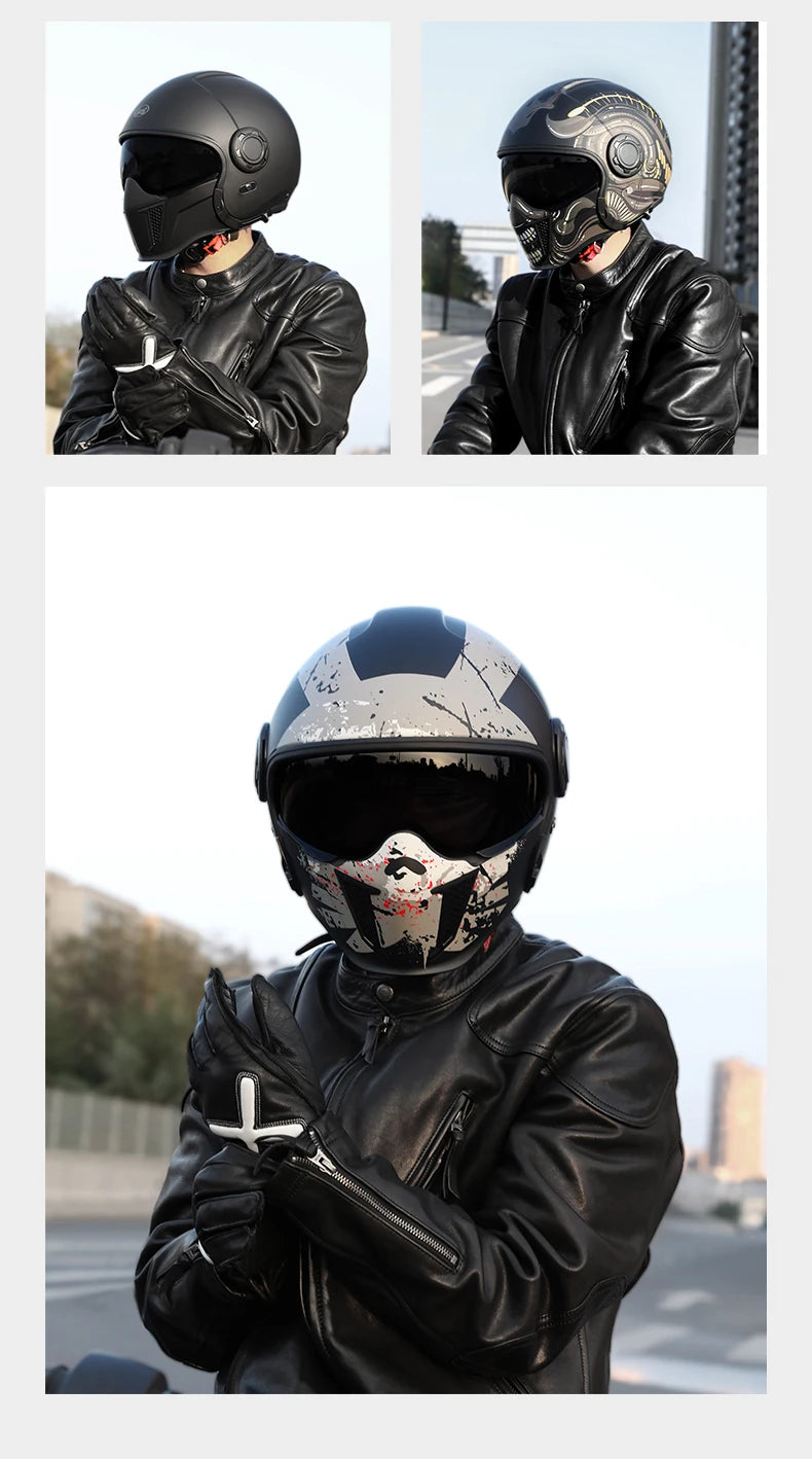 Full Face Open Face Motorcycle Helmet Double Lens Folding Modular Helmet Man Woman Retro Moto Integral Helmet