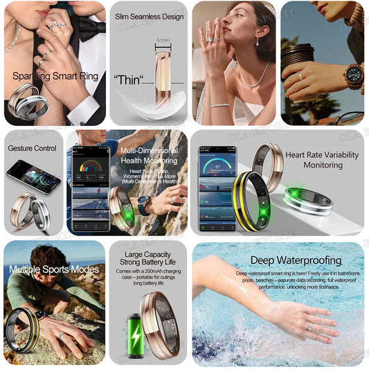 New 6.3mm Thin Smart Ring Health Monitor Smartring Outdoor Waterproof Ring Heart Rate Body Temperature Monitoring Sports rings