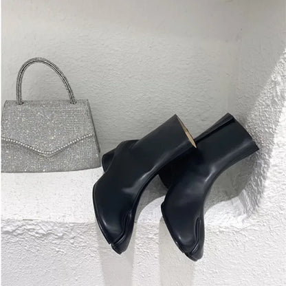 Luxury Design Fashion Split Toe Shoes 2026 Autumn Winter New Ankle Boots Genuine Leather Low Heels Women's Boots