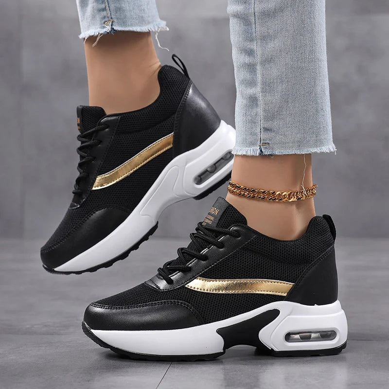 Fashion Women's Platform Shoes Invisible Height-increasing Casual Shoes Ladies Breathable Air-cushion Walking Traveling Shoes