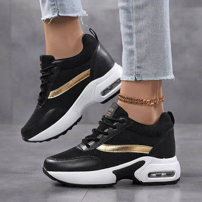 Fashion Women's Platform Shoes Invisible Height-increasing Casual Shoes Ladies Breathable Air-cushion Walking Traveling Shoes