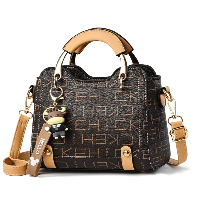 New with Printed Letters Women Square Handbag Messenger Bags with Pendant Office Ladies Bags Female Crossbody Shoulder Bags