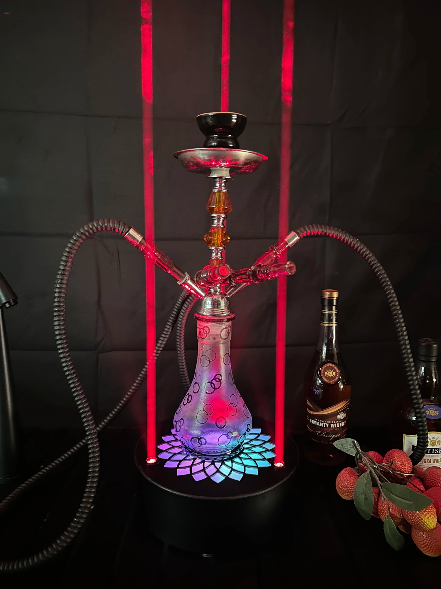 LED Smoking Table Lamp with Laser Light & Charging Base for Hookah Portable Neon Smoke Glow Lamp for Bar Party Laser Effects