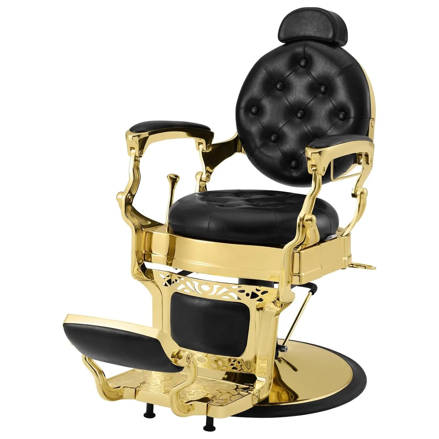 Retro Heavy Duty Hydraulic Recline Barber Chair Rounded Cushion Salon Spa Styling Equipment Black Customized