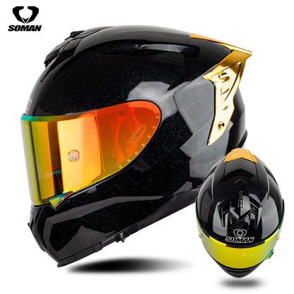 SOMAN ECE Motorcycle Helmet Adjustable Double Lenses Full Face Helmet Motocross Head Protection Anti-Fall Biker Motorbike Helmet