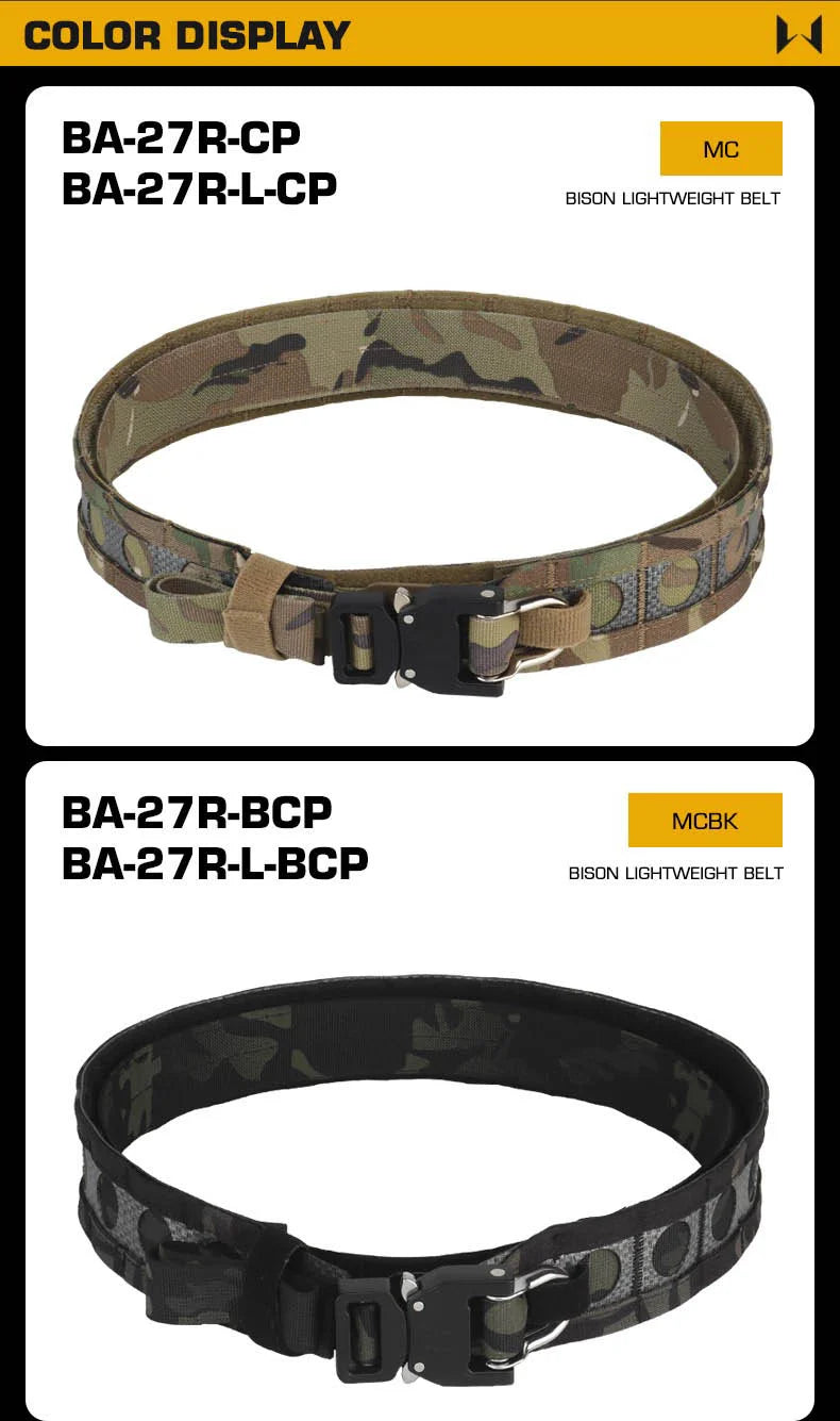 Tactical Ferro-style Bison Lightweight Belt with Quick Detach Metal D-Ring Buckle MOLLE Men's Waist Belt Hunting Pistol Airsoft
