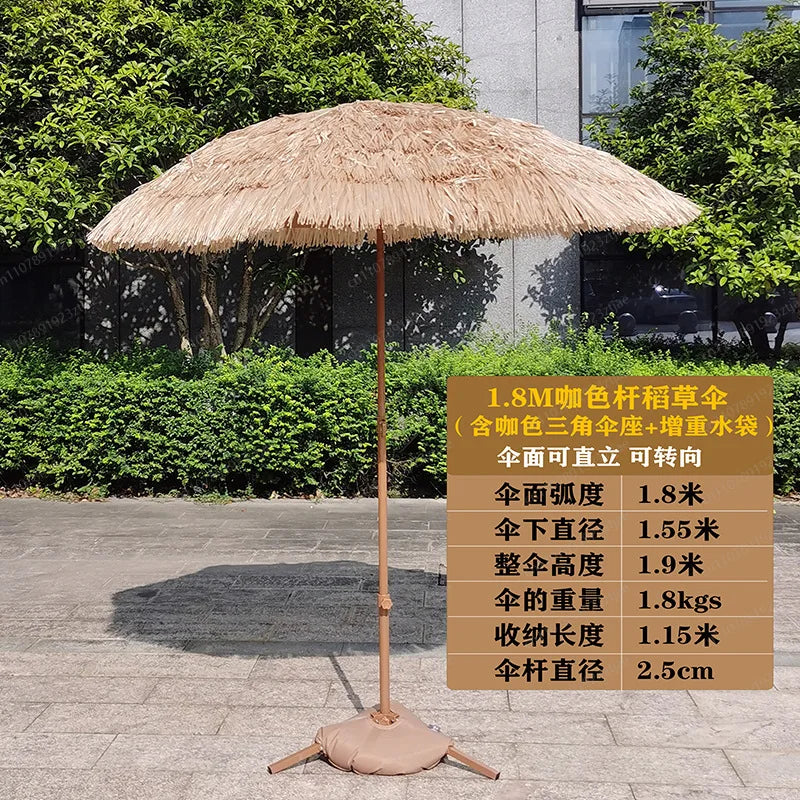 Hot-selling outdoor shading simulation straw garden decorative umbrella can be turned to sunscreen sun umbrella