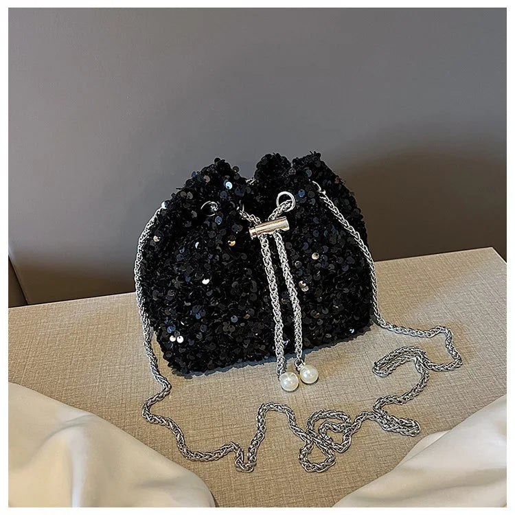 Good-looking Personality Sequin Women's New Korean Bucket Bag Bright Eyes Style Fashion Crossbody Dinner Single Shoulder Bags