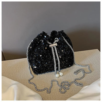 Good-looking Personality Sequin Women's New Korean Bucket Bag Bright Eyes Style Fashion Crossbody Dinner Single Shoulder Bags
