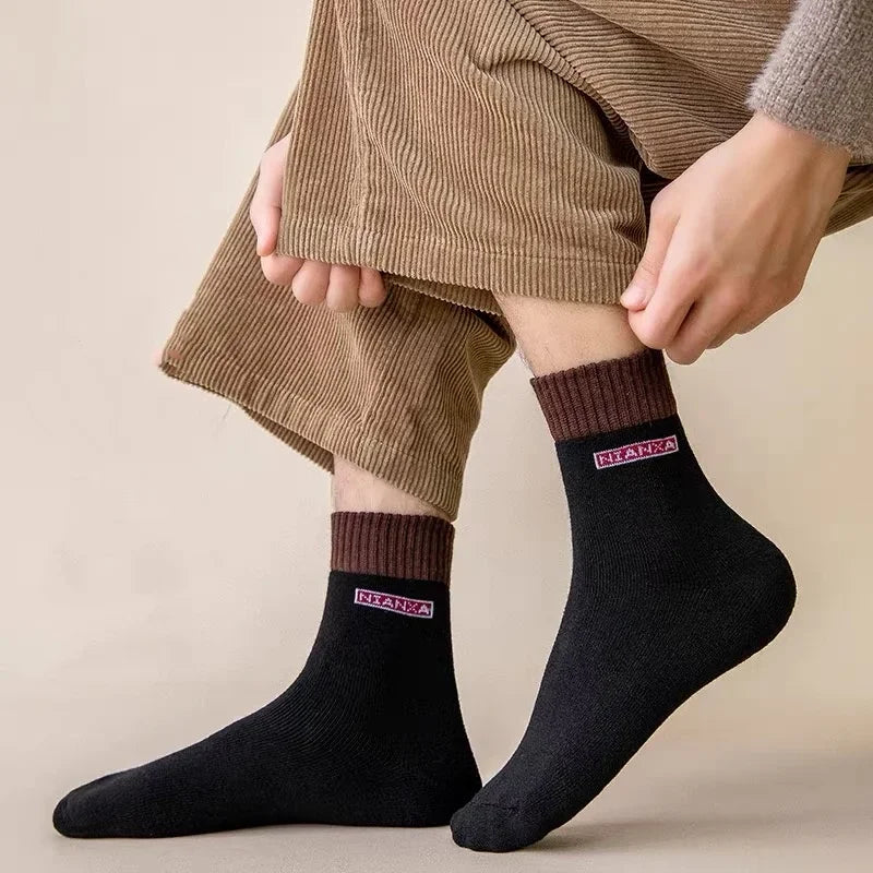 10Pairs/Men's Cotton Socks Winter Autumn Thickened Warm Mid-tube Socks Cotton Loop To Keep Warm Antibacterial Socks for MenWomen