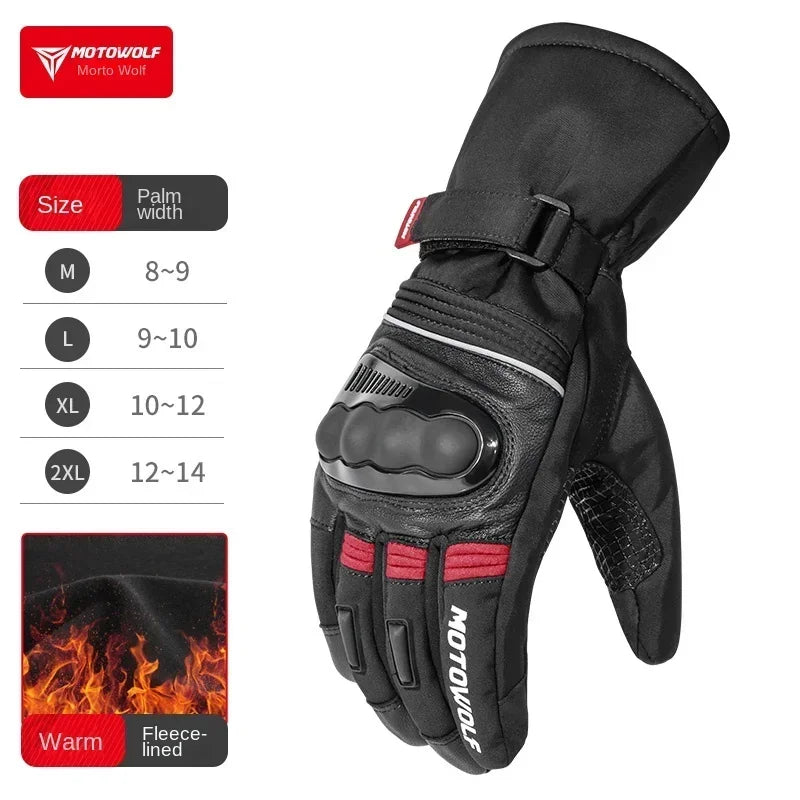 Motowolf Winter Motorcycle Riding Gloves Waterproof Leather Warm Riding Protection Gear for Motorcyclists gp Sports Accessories