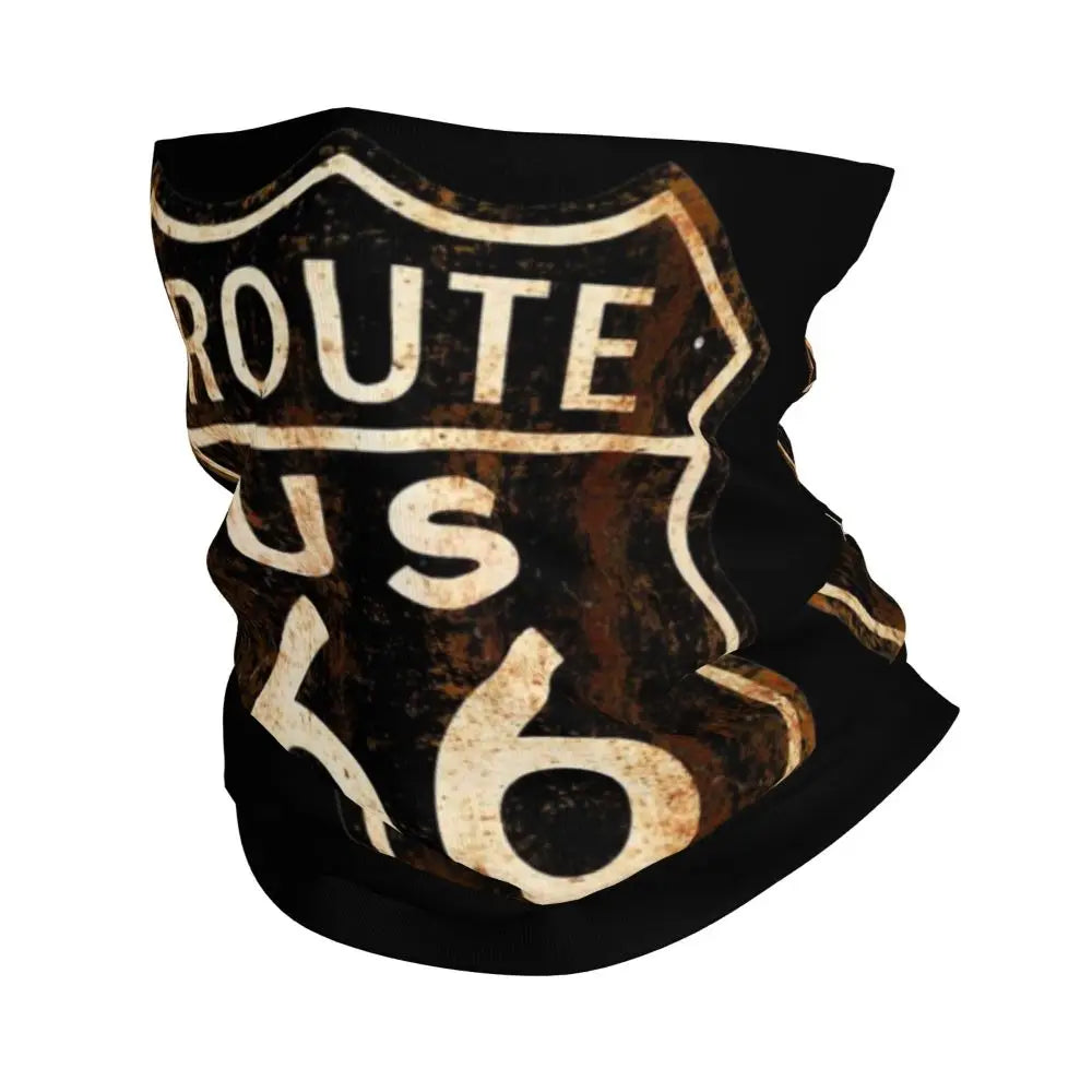 Custom Travel Motorcycle Ride Route 66 Bandana Winter Neck Warmer Windproof Wrap Face Scarf for Hiking Highways Gaiter Headband