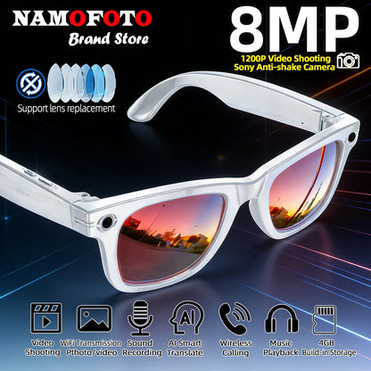 8MP HD Camera Smart Glasses Color-Changing AI Real-time Translation BT Call Music Play Photo Video Record Sunglasses Men Women