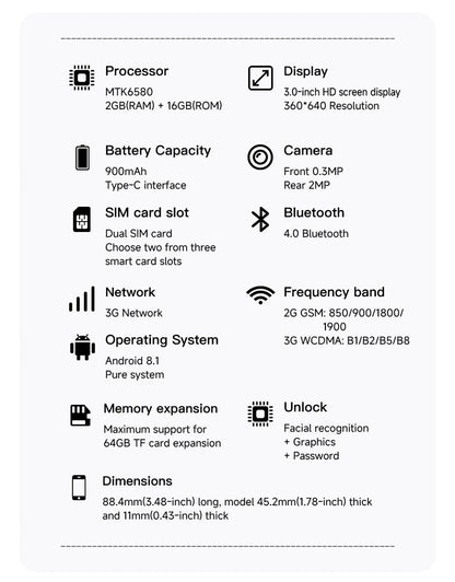 SERVO 18SE MINI Cute Android Smartphone 3G WCDMA Android OS Dual SIM Card Play Store Face Unlock Hotspot 3.0" Small Smart Phones