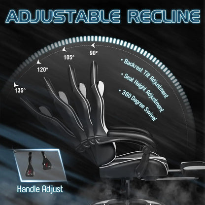 Gaming Chair, Video Game Chair with Footrest and Massage Lumbar Support, Ergonomic Computer Chair Height Adjustable, Customized
