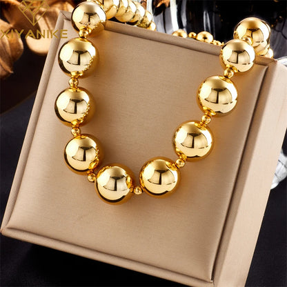 XIYANIKE 316L Stainless Steel Necklace Ball Chain Accessories for Women Trendy Design Simple New Trends Birthday Jewelry Collier