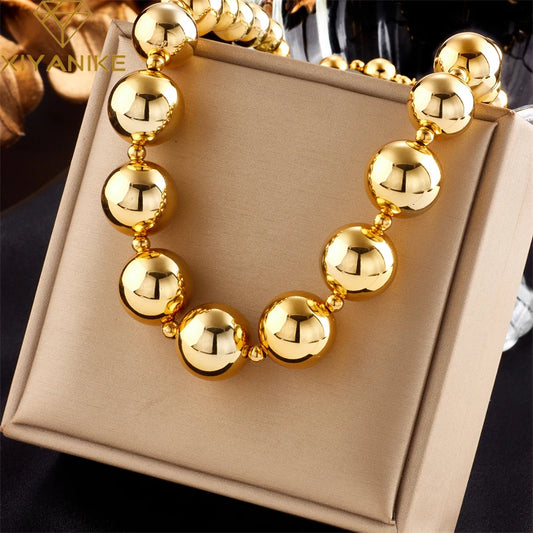XIYANIKE 316L Stainless Steel Necklace Ball Chain Accessories for Women Trendy Design Simple New Trends Birthday Jewelry Collier