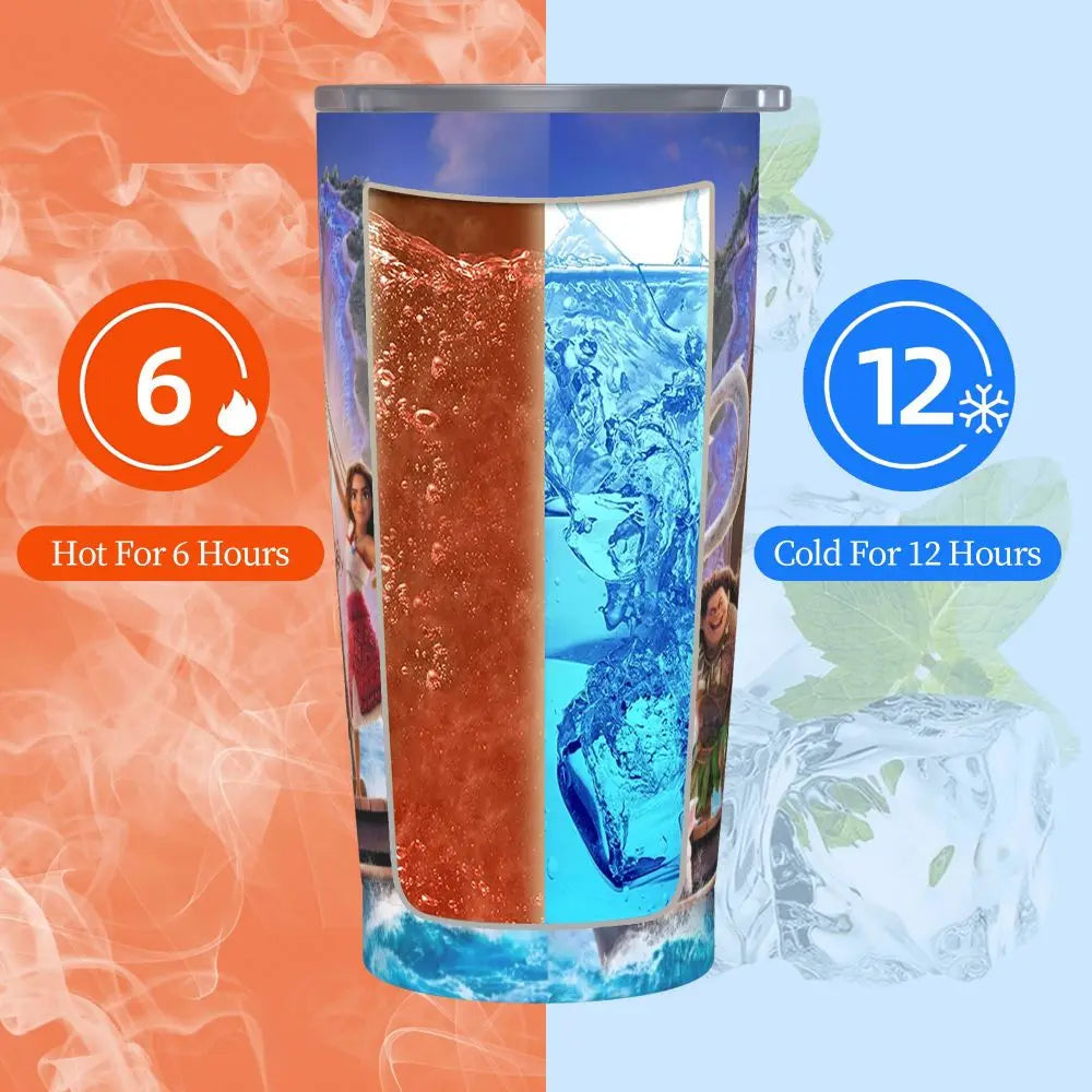 Moana and Pua Cartoon Movie Insulated Tumbler with Straws Stainless Steel Coffee Mugs Double Wall Car Bottle Cups 20oz