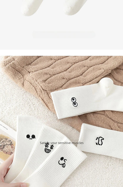 New 5 Pairs Cool Women White Cute Funny Socks Set Cartoon Lady Autumn Winter Female Girl Kawaii Sport Short Socks For Women