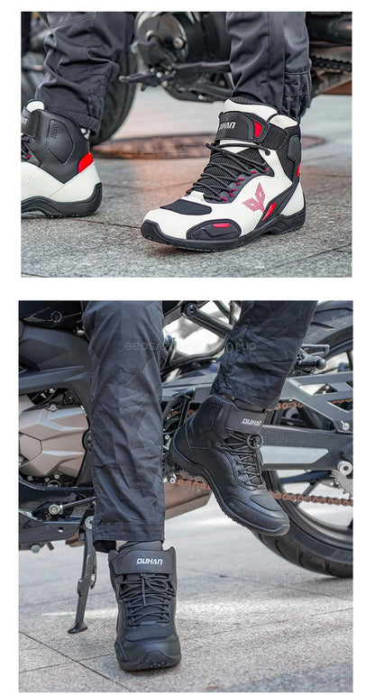DUHAN  Motorcycle Boots Male Boots for Men Motocross Waterproof Anti Slip Fall Prevention Mid Top Leather Cycling Riding Shoes