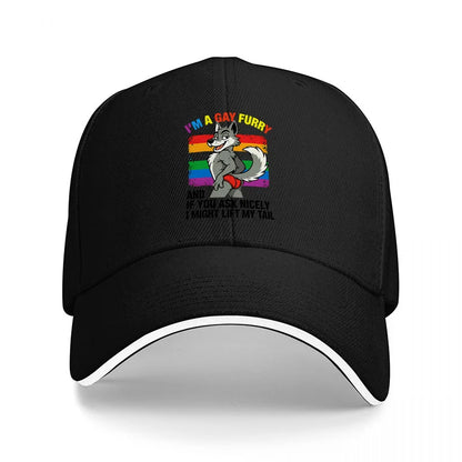 I AM A GAY FURRY PRIDE RAINBOW DRAGON DESIGN BASEBALL CAP BLACK ADJUSTABLE FIT UNISEX HAT LGBTQ+ FAN APPAREL