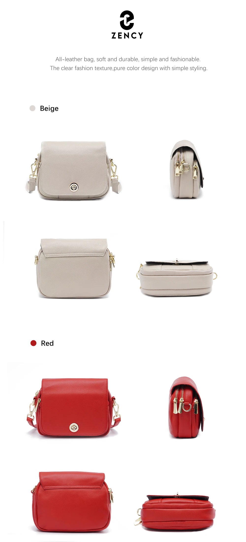 Zency Women Soft Leather Elegant Small Handbags Roomy Crossbody Bag With High Quality Vintage Hardware For Girls Leisure Purses