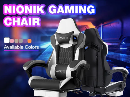 WOTSTA Gaming Chair with Footrest Gaming Chairs PVC Leather Ergonomic Gamer Chair with Adjustable Headrest Lumbar Support