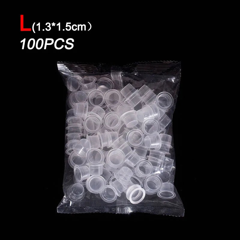 100pc S/M/L Plastic Microblading Disposable Tattoo Ink Cups Permanent Pigment Clear Container Cap Tattoo Accessory WSPJ04