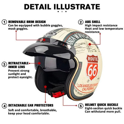 DOT Open Face Casco Moto Motorcycle Accessories Men Moto Helmets Certificated Retro Motorcycle Helmet Cafe Racer
