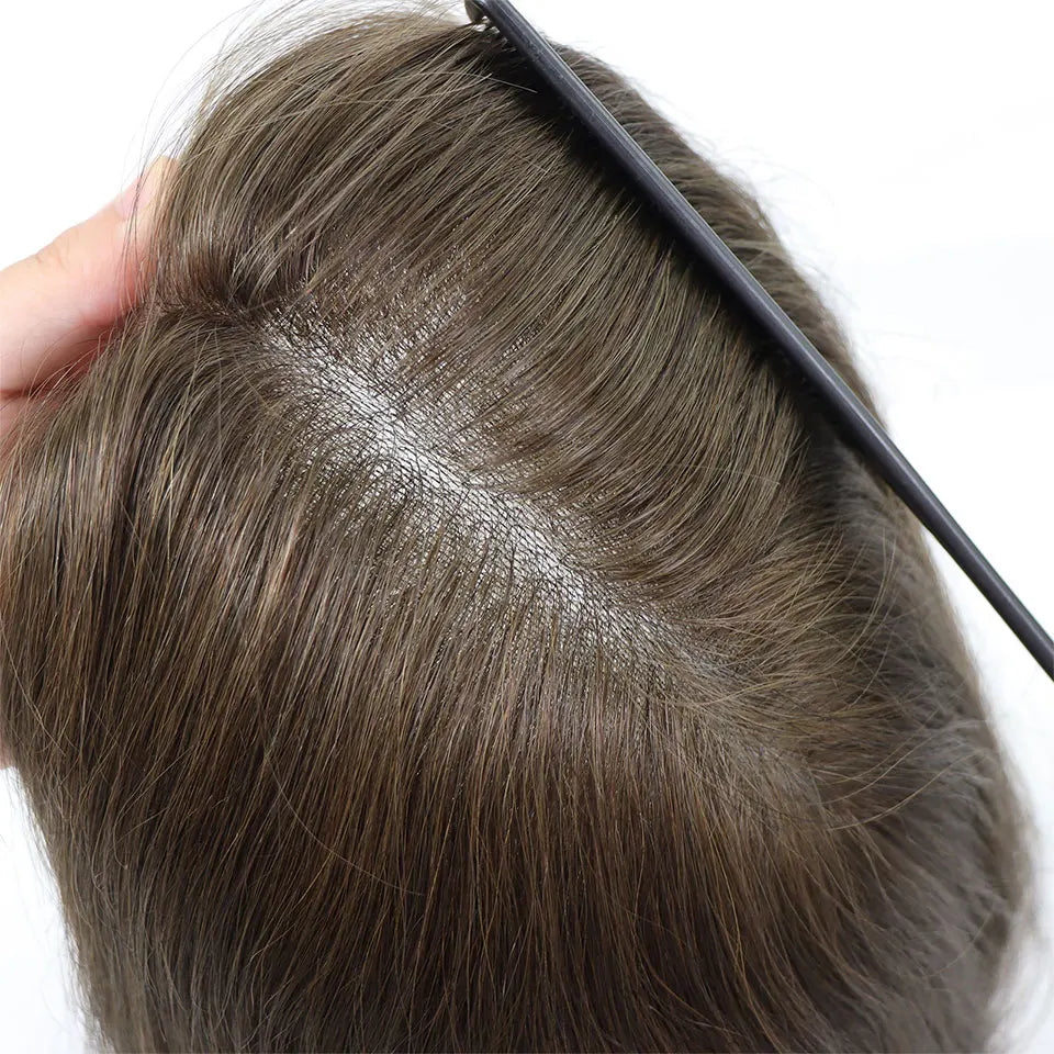 Brown Long Human Hairpieces Men's Toupee Natural Hairline Lace Front Male Wig Breathable Lace With PU Hair Replacement Systems