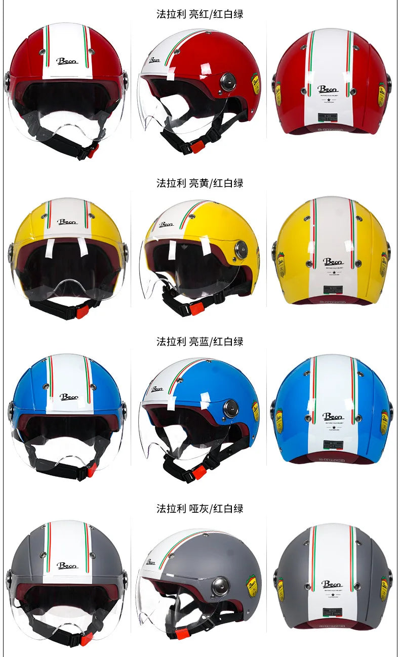 BEON Motorcycle Helmet for Adult and Child All Seasons Electric Vehicle Half Helmet Summer Sun Protection Helmet Motorcycle