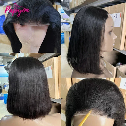 Short Bob Wigs Straight Glueless Wig Ready To Wear Human Hair Wigs Pre Cut 4x4 Elastic Drawstring Upgraded No Glue Lace Air Wig