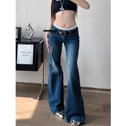 2025 New High Waist Flared Jeans Female Y2K Vintage Slim Stretchy Denim Pants for Women Aesthetic Streetwear Wide Leg Trousers