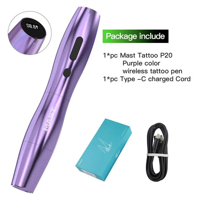 Mast P20 Wireless Tattoo Machine Full Kit 2.5mm Stroke Permanent Makeup Pen 1000mAh Battery 122g Lightweight Design for PMU Work