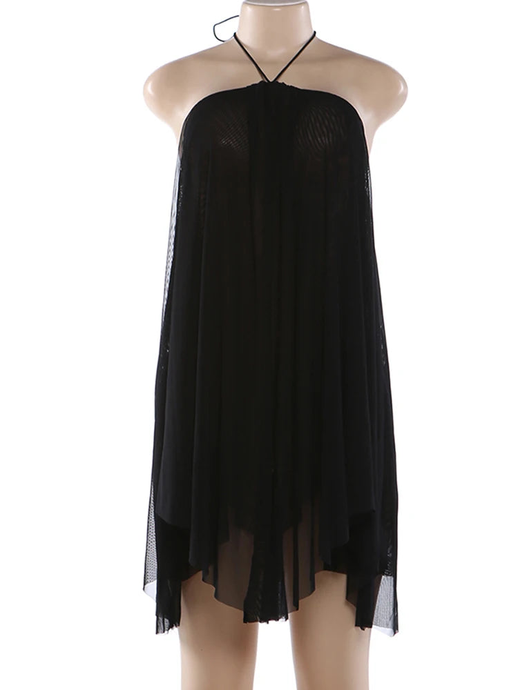 Sisterlinda Halter Dress Women Asymmetrical Hem Bandage Sleeveless Backless Solid Beach Party Sexy 2026 Summer New Trend Bodycon
