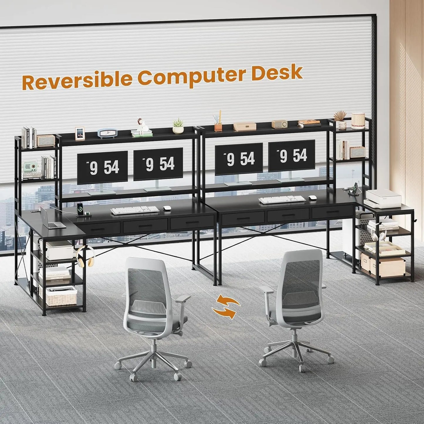 55" L Shaped Gaming Desk, Gaming Desk with Hutch & Drawers, Corner Computer Desk with Shelves and Storage, Customized