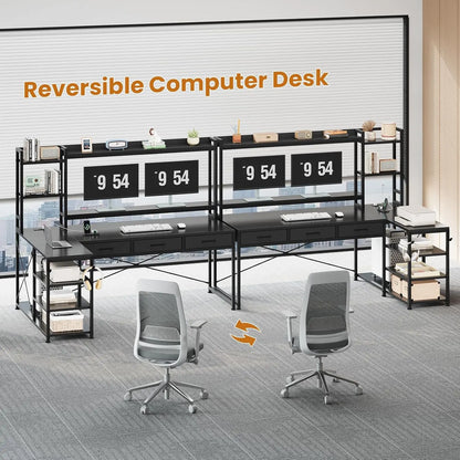 55" L Shaped Gaming Desk, Gaming Desk with Hutch & Drawers, Corner Computer Desk with Shelves and Storage, Customized